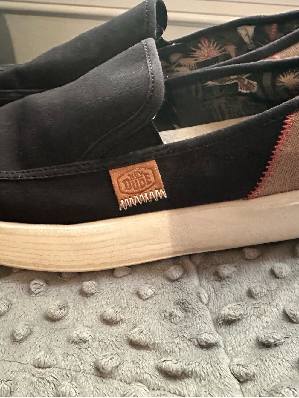 Hey Dude Black Slip-On Loafers with Tan Accent womens size 7